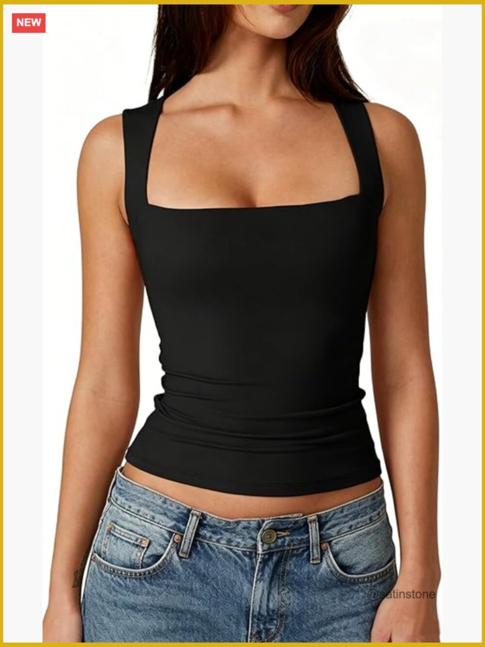 Women's Square Neck Sleeveless Double-Layer Tank Top Basics